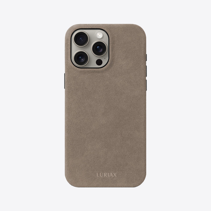Indulge in Elegance & Defense: Handcrafted Classic iPhone Case with Italian Alcantara & Stainless Steel Accents by Luriax at brixbailey.com