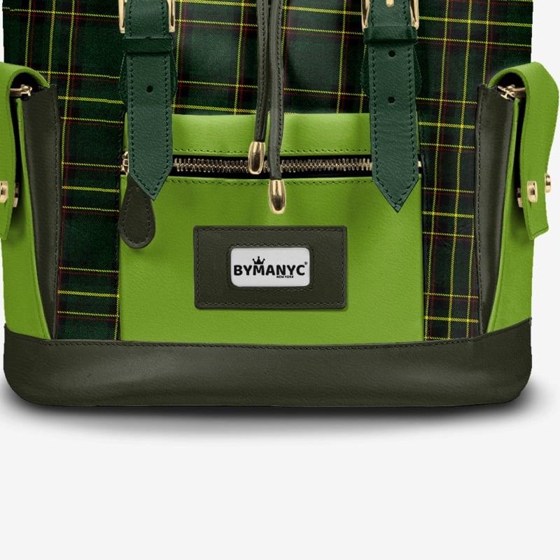 Luxury Vegan Backpack TARTAN GREEN EDGE – BYMANYC ® New York-2