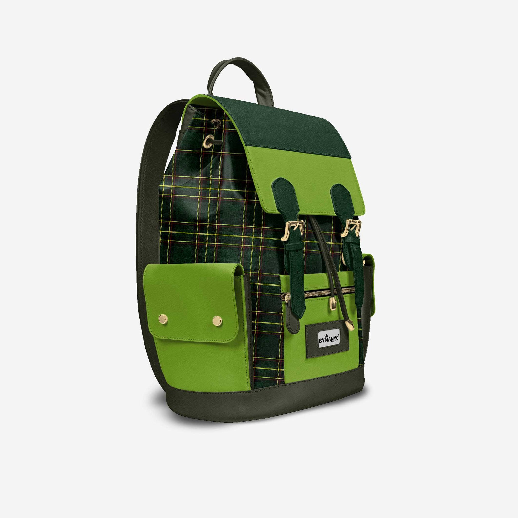Luxury Vegan Backpack TARTAN GREEN EDGE – BYMANYC ® New York-1