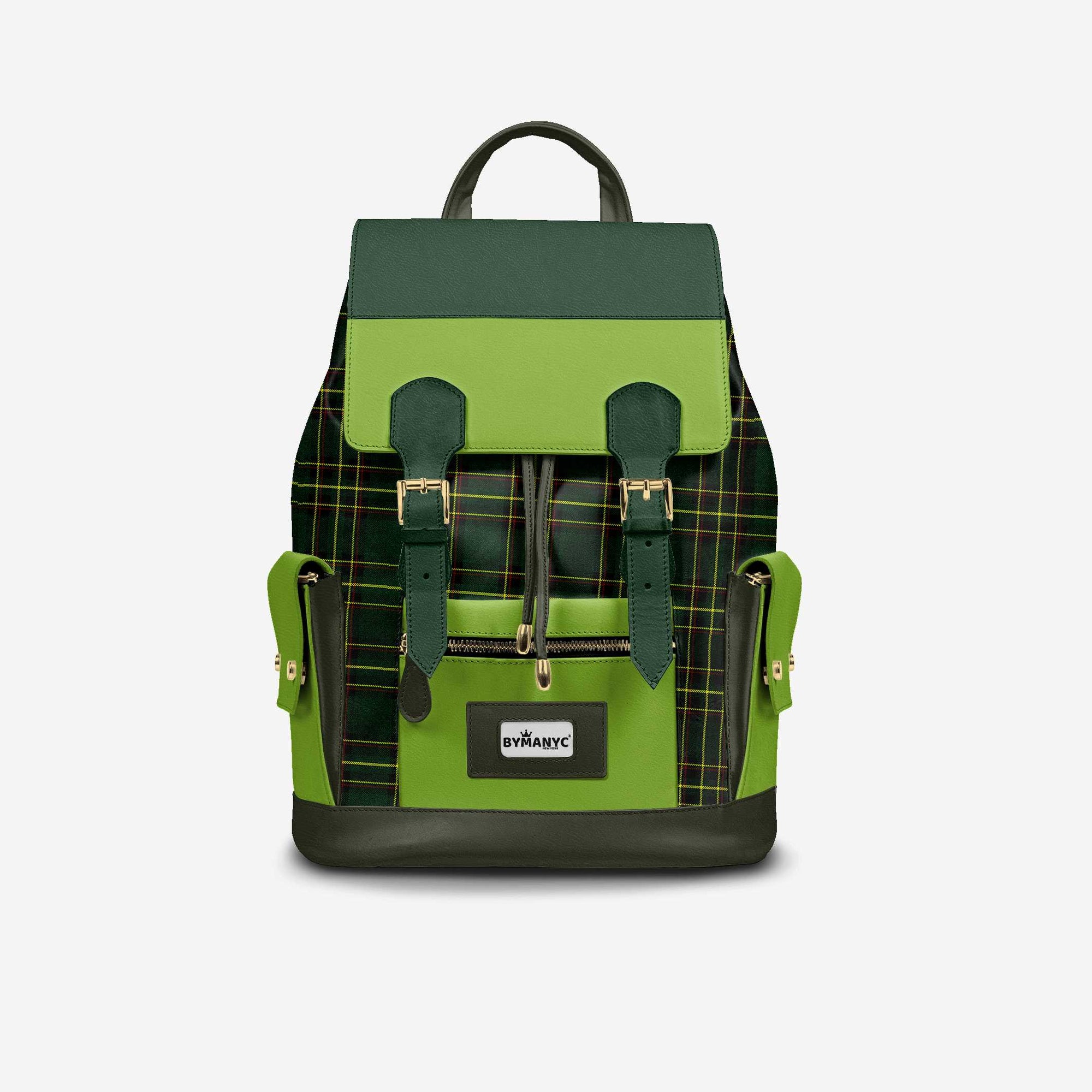 Luxury Vegan Backpack TARTAN GREEN EDGE – BYMANYC ® New York-0