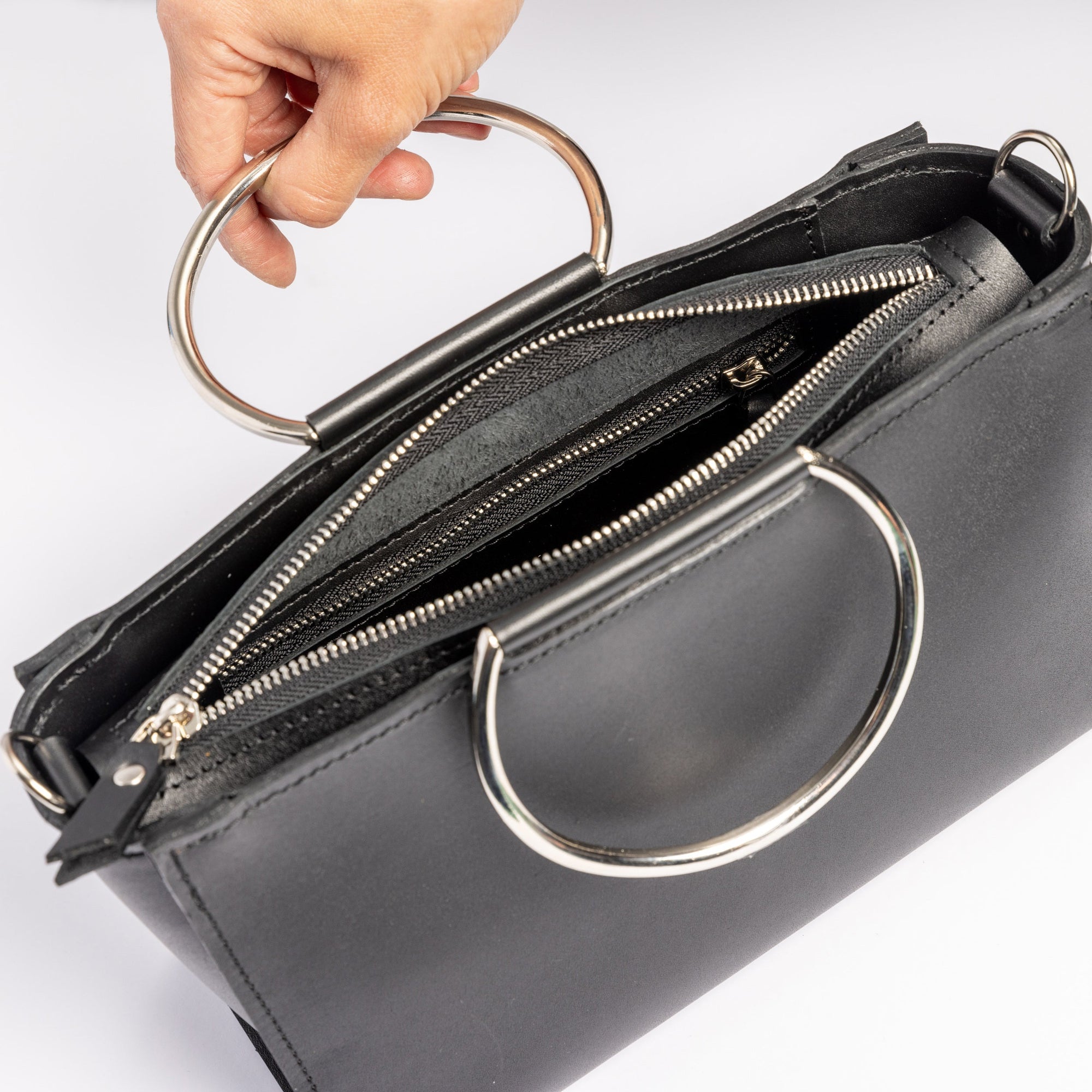 Genuine Leather Crossbody Bag with Chain and Leather Straps