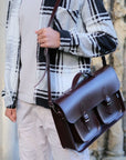Twin Pocket Executive Handmade Leather Satchel - Marsala Red