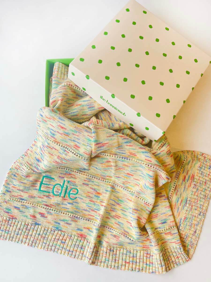 Personalised Space-Dye Organic Cotton Knitted Baby Blanket