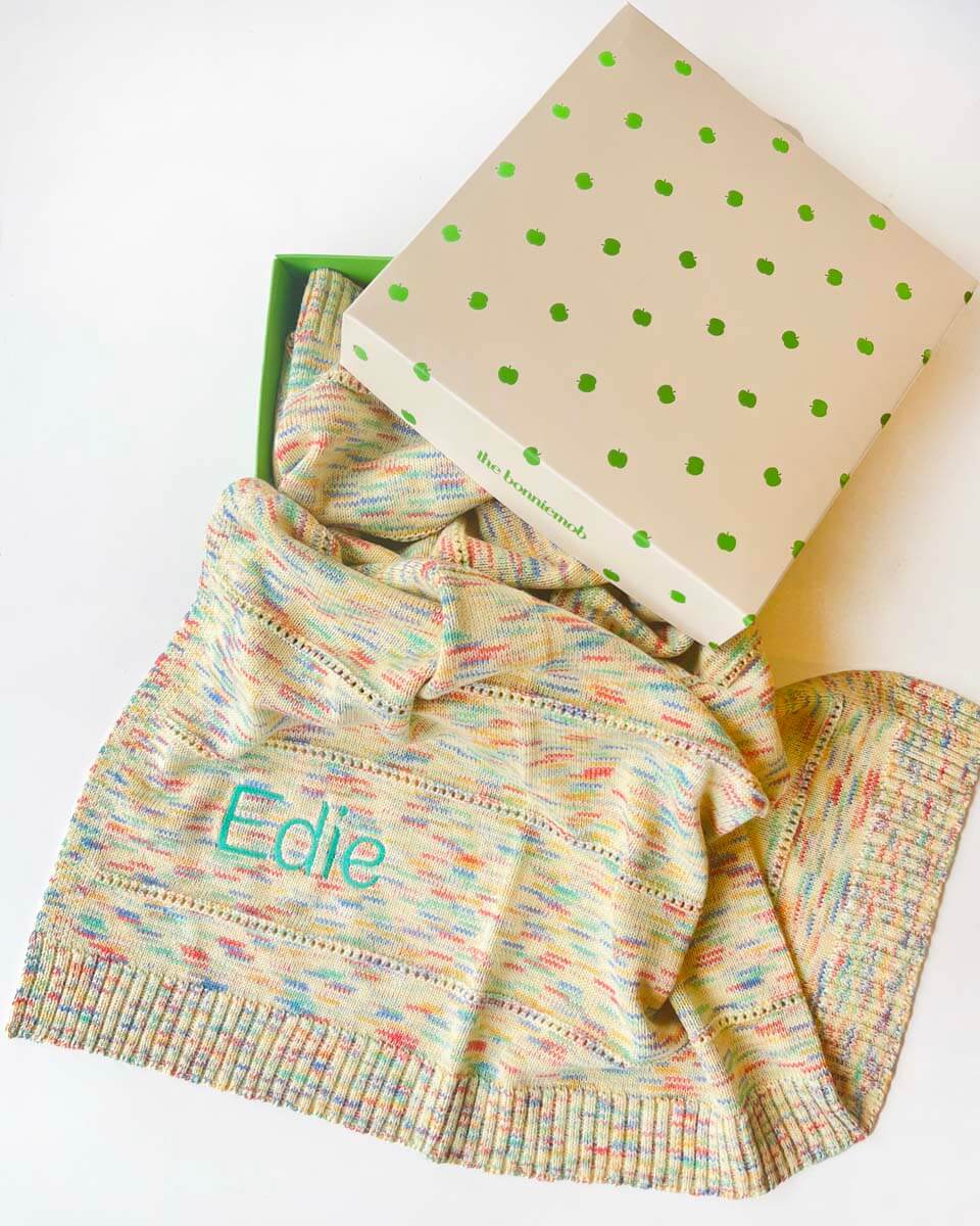 Personalised Space-Dye Organic Cotton Knitted Baby Blanket