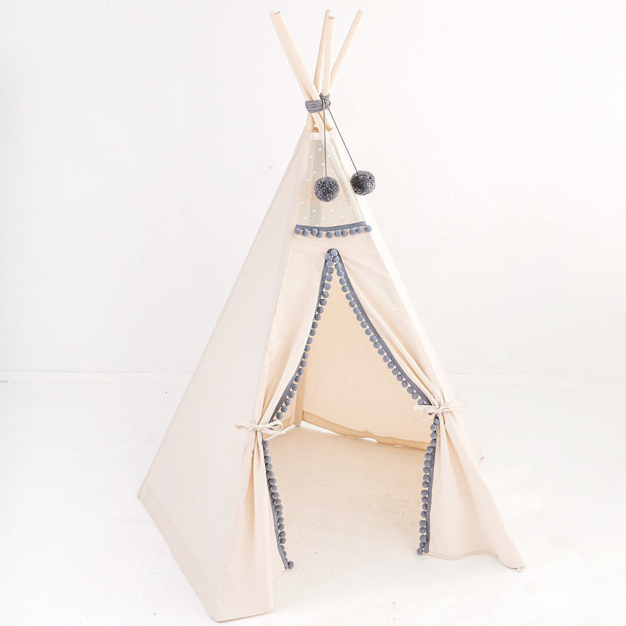 MINICAMP Kids' Teepee with Grey Pompoms - Cozy Cotton Play Tent for Little Adventurers by Minicamp at brixbailey.com