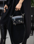 Studded Top Grain Leather Bag with Adjustable Strap