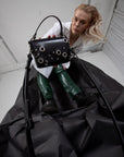 Studded Top Grain Leather Bag with Adjustable Strap
