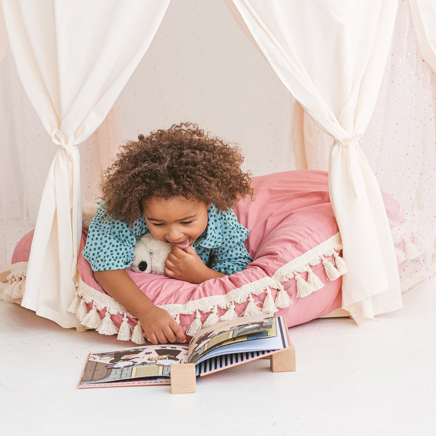 MINICAMP Large Floor Cushion with Tassels - Rose - Soft & Stylish Kids Playroom Essential by Minicamp at brixbailey.com