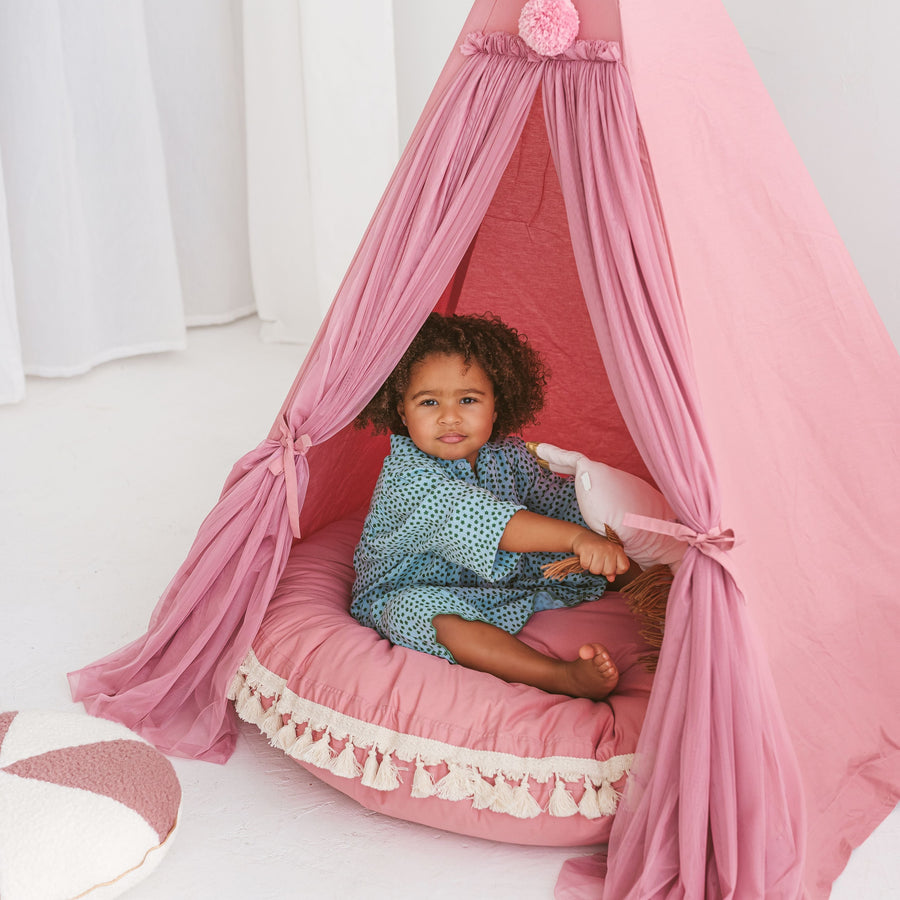 MINICAMP Large Rose Floor Cushion with Tassels - Soft & Stylish Kids Playroom Decor by Minicamp at brixbailey.com