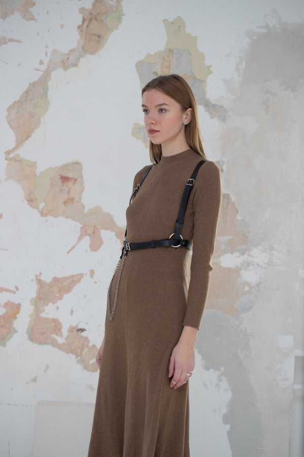 Genuine Leather Body Harness with Chain Detail