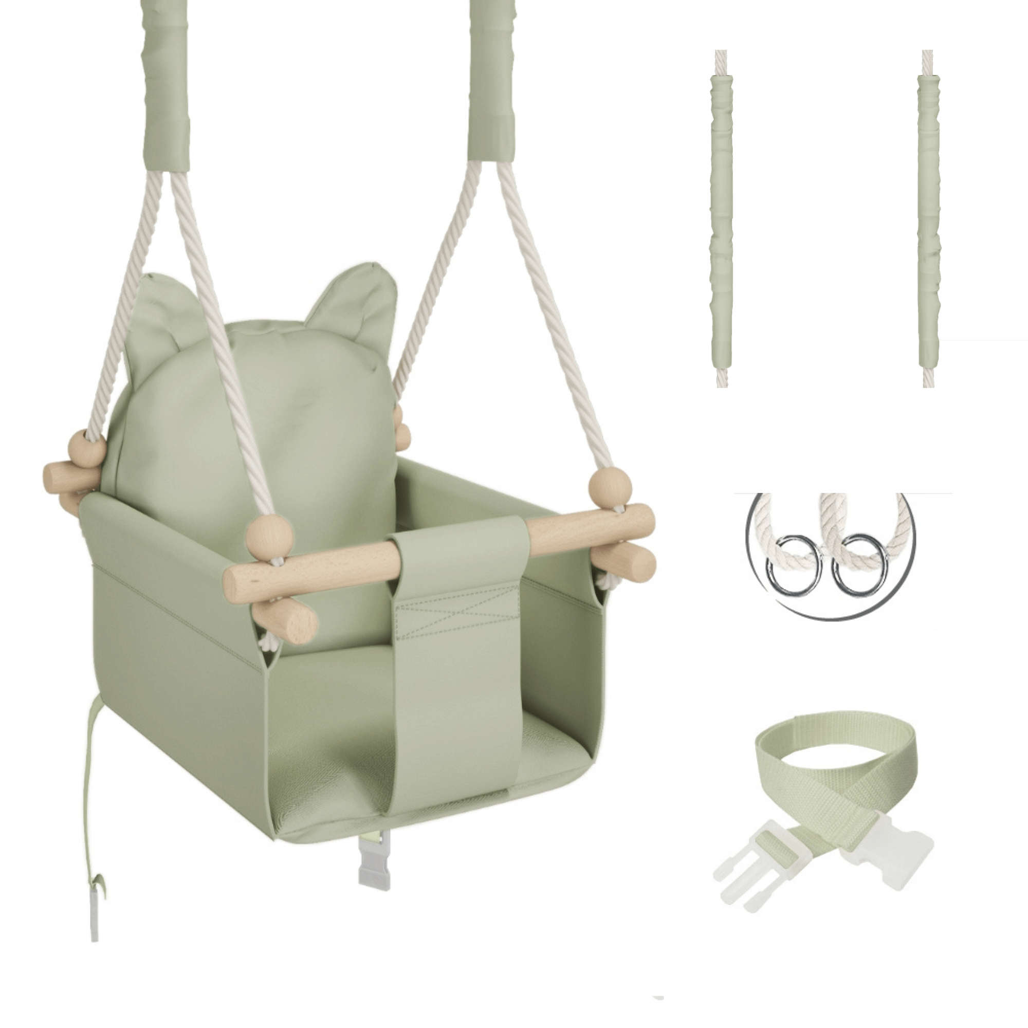 MAMOI Baby swing wood + SAFETY BELT, Swing for children garden indoor outdoor-0