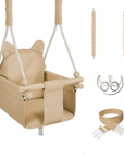 MAMOI Baby swing wood + SAFETY BELT, Swing for children garden indoor outdoor-0