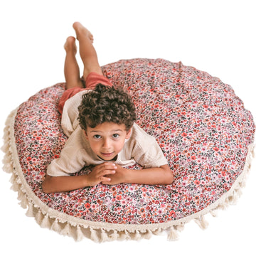 MINICAMP Large Kids Floor Cushion with Tassels - Rose Floral Pattern - OEKO-TEX Certified by Minicamp at brixbailey.com