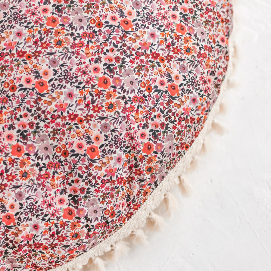 MINICAMP Large Kids Floor Cushion with Tassels - Rose Floral Pattern - 40 Inch by Minicamp at brixbailey.com