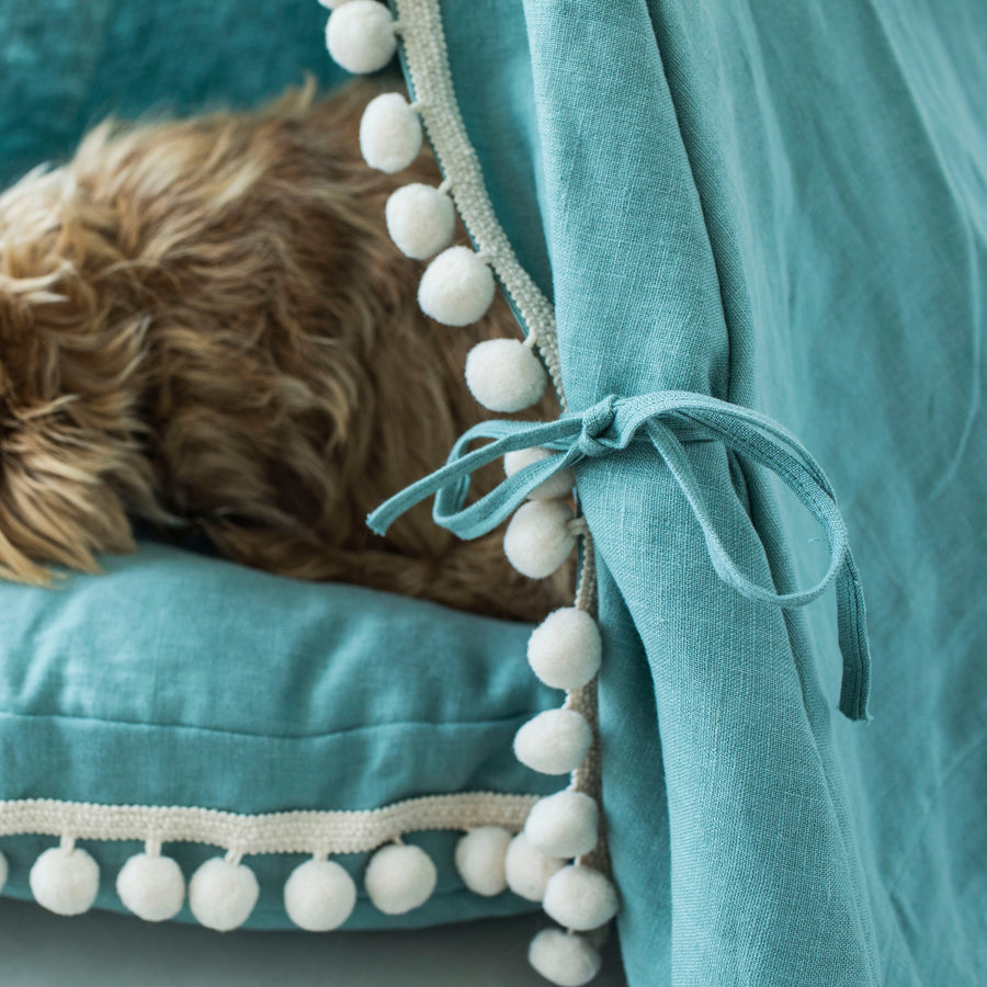 MINICAMP Turquoise Linen Dog & Cat Teepee with Pillow - Cozy Pet Bed for Small to Medium Pets by Minicamp at brixbailey.com