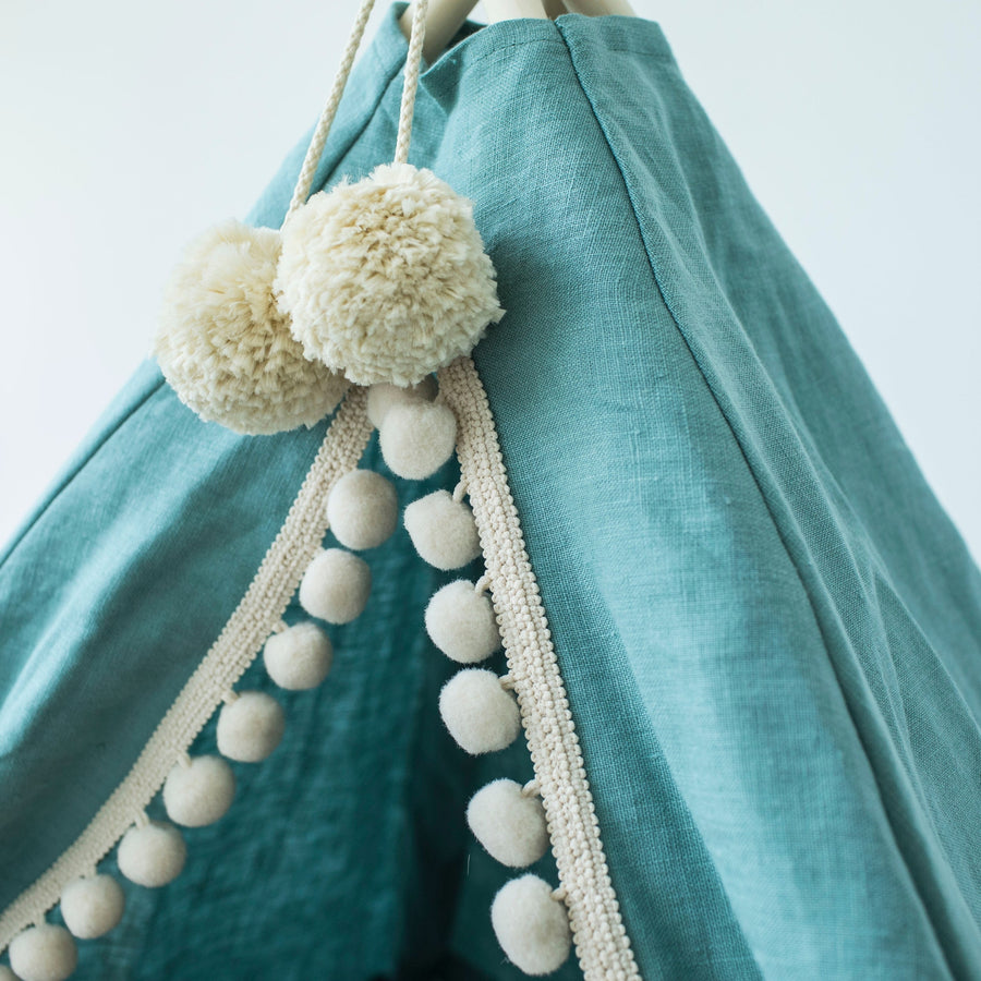 MINICAMP Turquoise Linen Dog & Cat Teepee with Pillow - Cozy Pet Bed for Small to Medium Pets by Minicamp at brixbailey.com