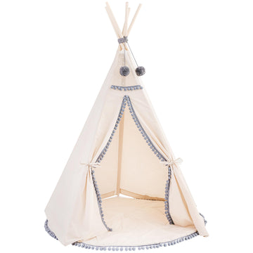 MINICAMP Kids' Teepee with Grey Pompoms - Cozy Cotton Play Tent for Little Adventurers by Minicamp at brixbailey.com