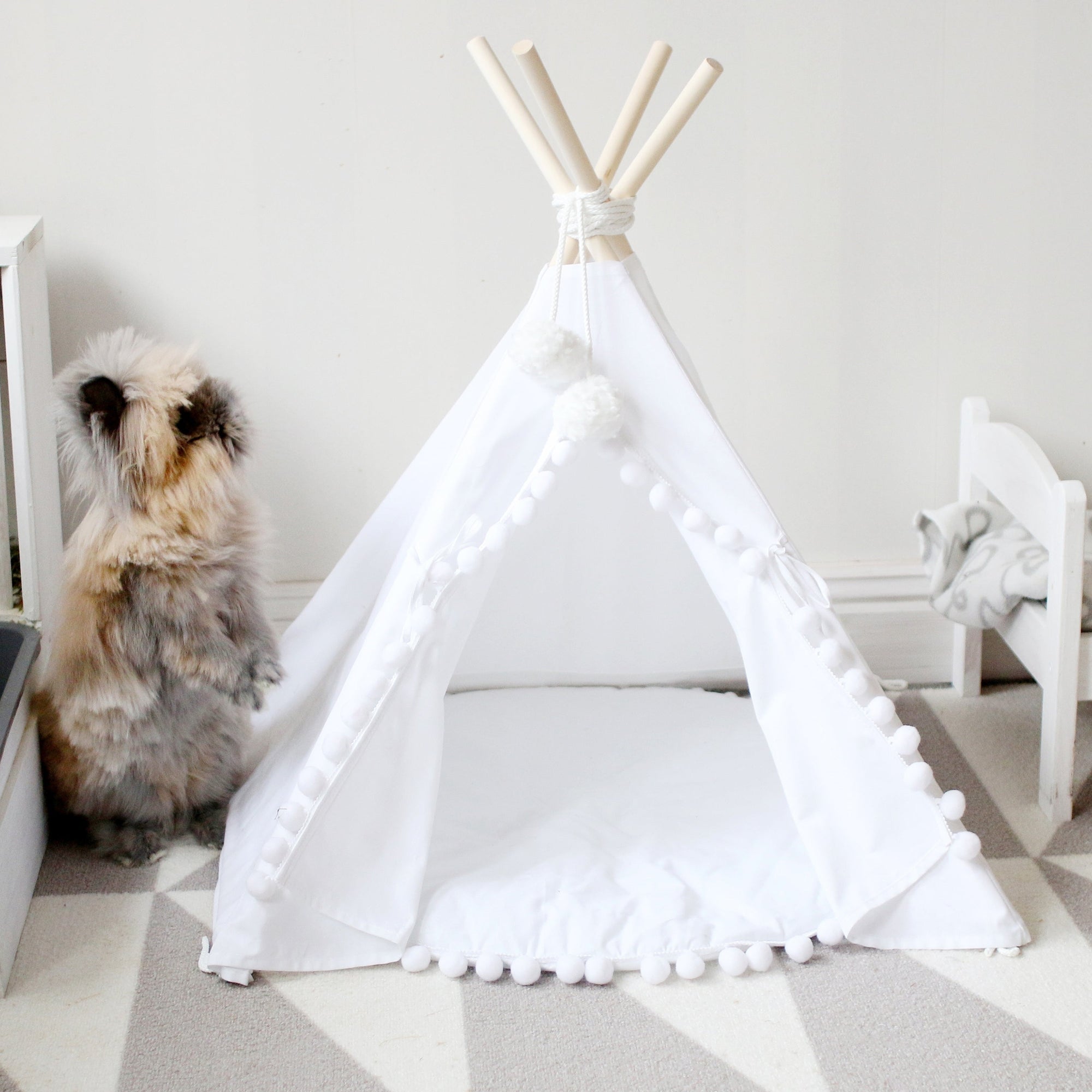 MINICAMP Rabbit Teepee Bunny Bed - Cozy Hideaway with Pompoms for Small Pets by Minicamp at brixbailey.com