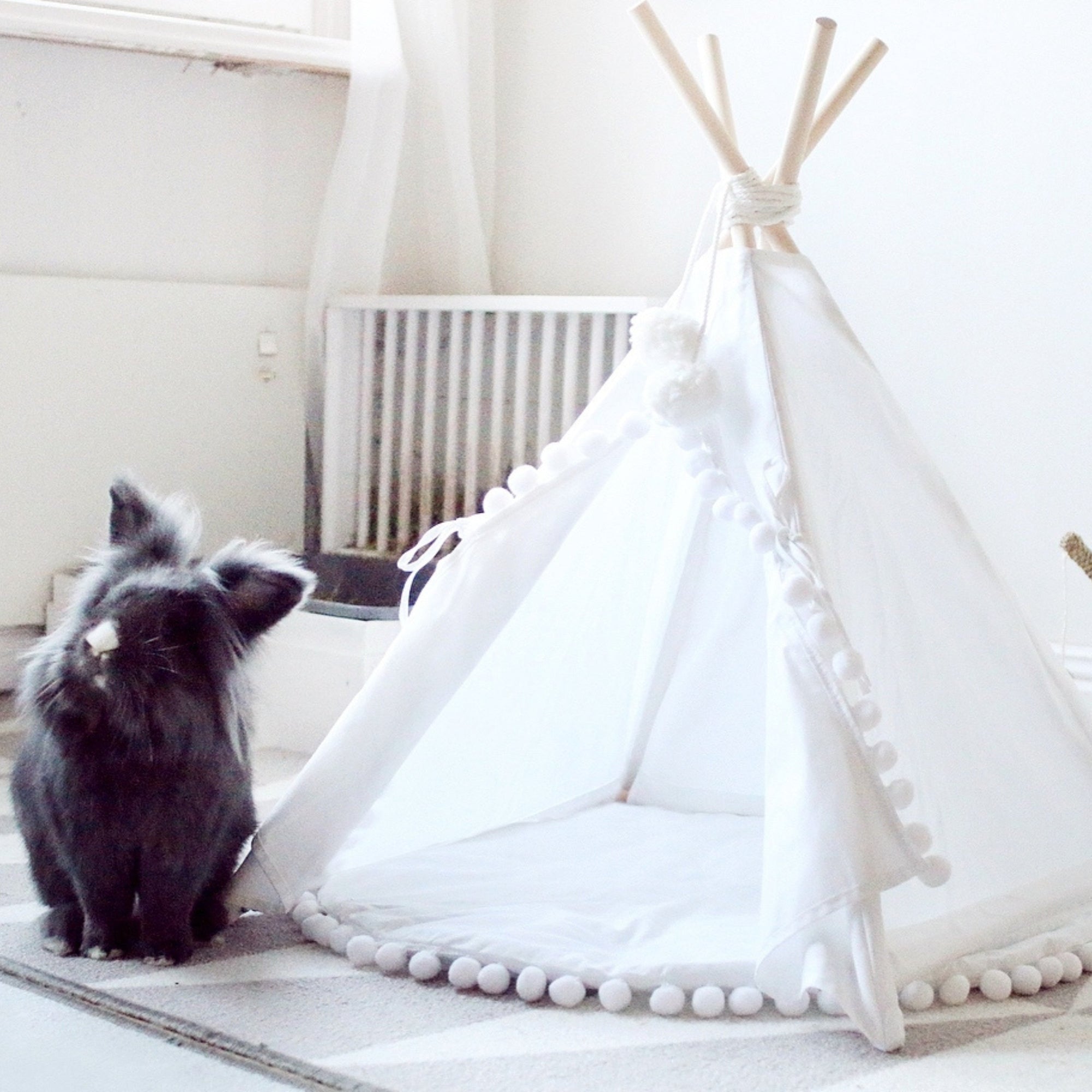 MINICAMP Rabbit Teepee Bunny Bed - Cozy Hideaway with Pompoms for Small Pets by Minicamp at brixbailey.com