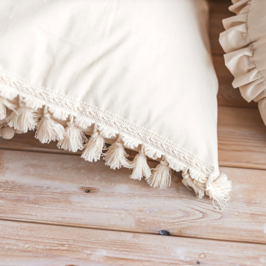 Cozy Cotton Cushion with Tassels - Boho Charm for Home Decor by Minicamp at brixbailey.com