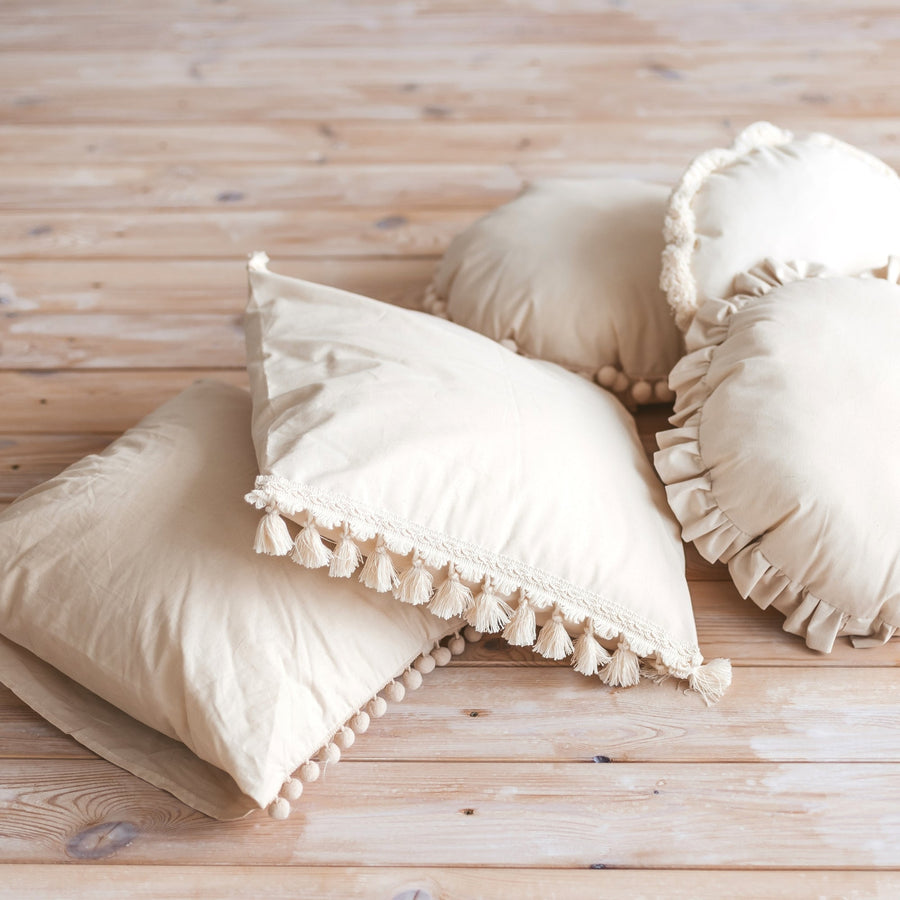 Cozy Cotton Cushion with Tassels - Boho Charm for Home Decor by Minicamp at brixbailey.com