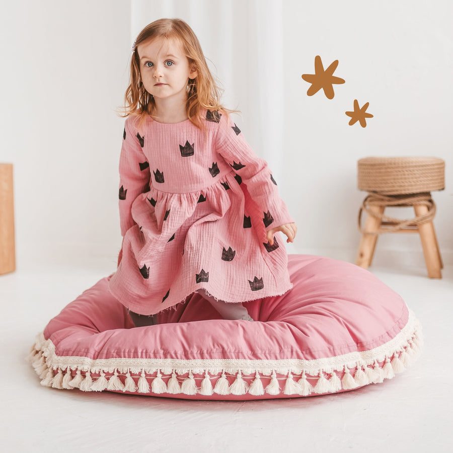 MINICAMP Large Rose Floor Cushion with Tassels - Soft, Stylish & Hypoallergenic for Kids & Teens by Minicamp at brixbailey.com