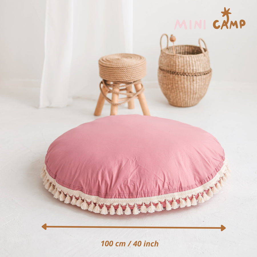 MINICAMP Large Rose Floor Cushion with Tassels - Soft & Stylish Kids Playroom Essential by Minicamp at brixbailey.com
