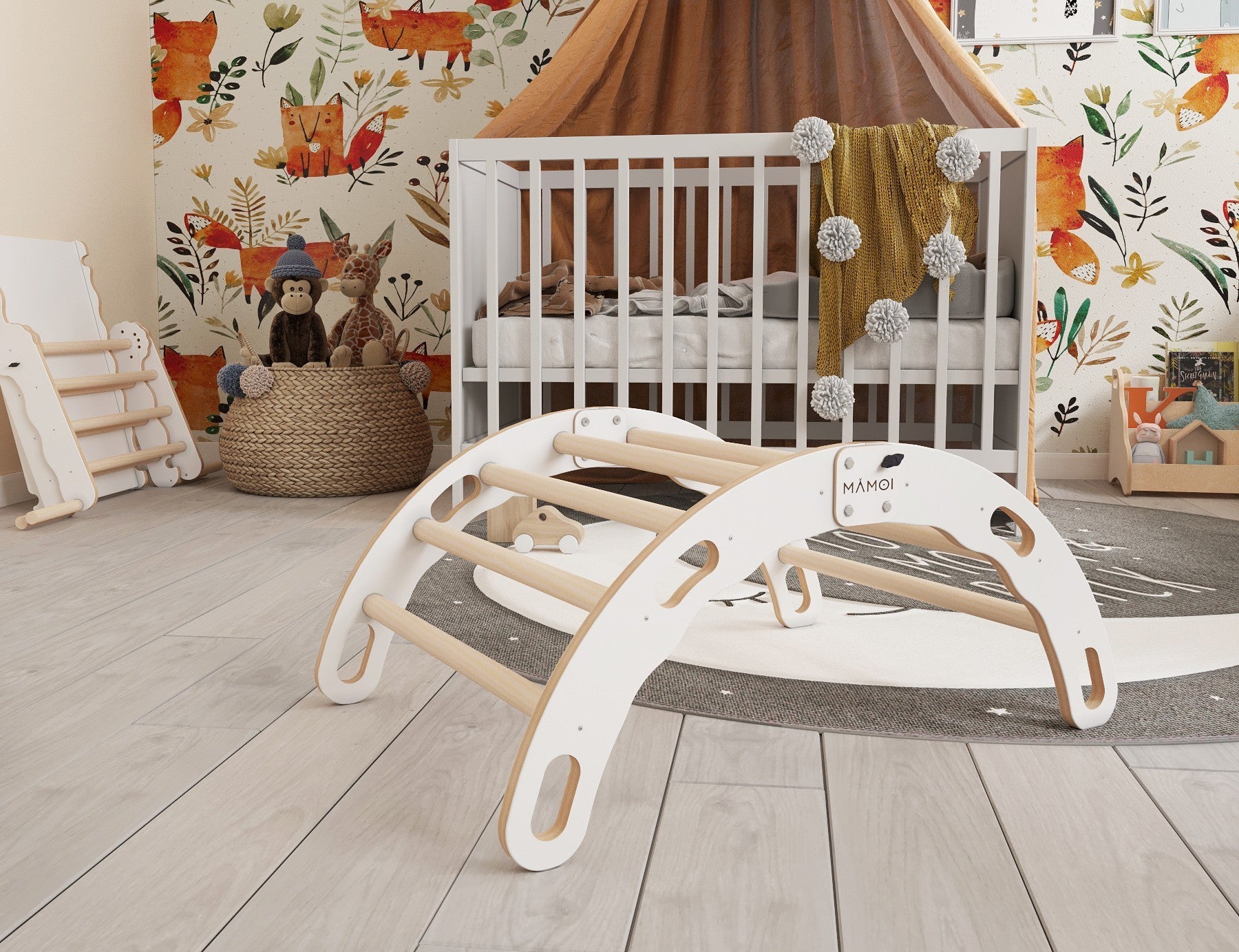 MAMOI® Kletterbogen, Kletterdreieck, Baby klettern, Regenbogenwippe aus holz, Holzbogen für Kinder, Spielplatz, Klettergerüst indoor ab 1 jahr 2/3 jahre, Montessori-1