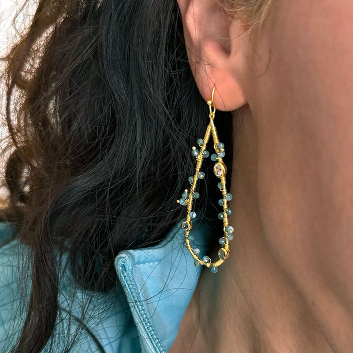 Large Teardrop Wire Wrapped Blue Gemstone Earrings