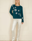 Yumi Teal Sequin Snowflake Fluffy Jumper