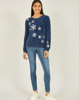 Yumi Navy Sequin Snowflake Fluffy Jumper
