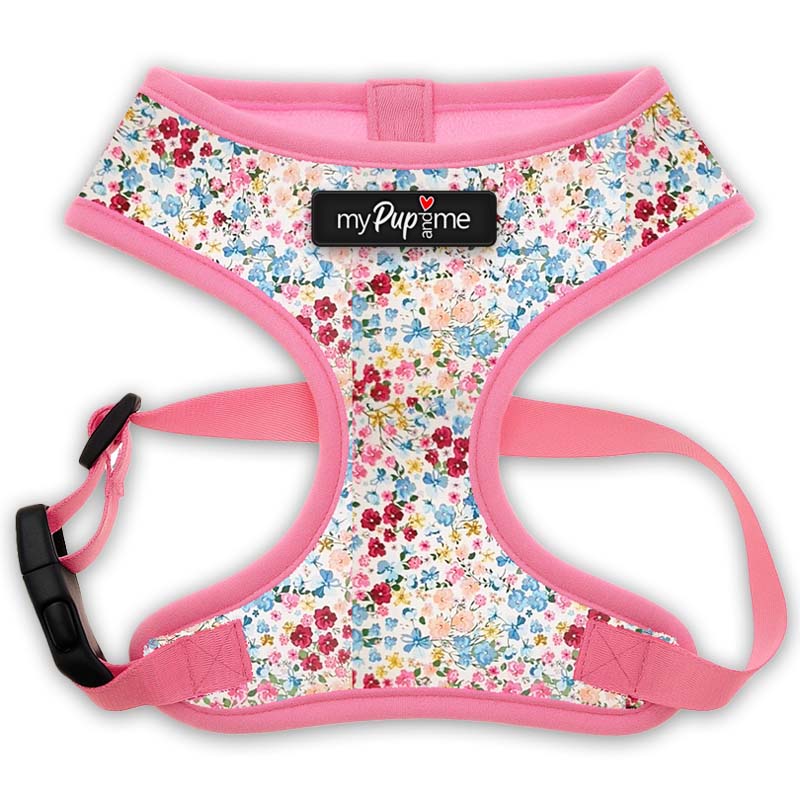 Luxury Blue Meadow Floral Dog Harness for Chihuahuas, Toy Breeds & Puppies