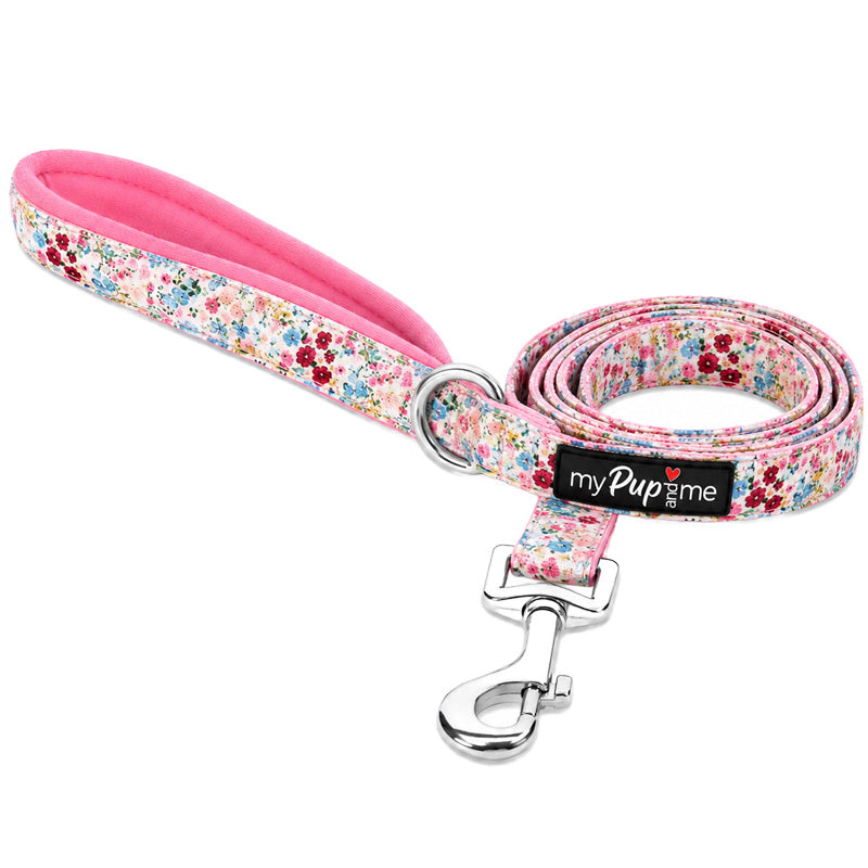 Luxury Blue Meadow Floral Dog Lead for Chihuahuas, Toy Breeds & Small Puppies