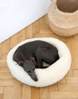 Round Natural Wool Pet Bed - White