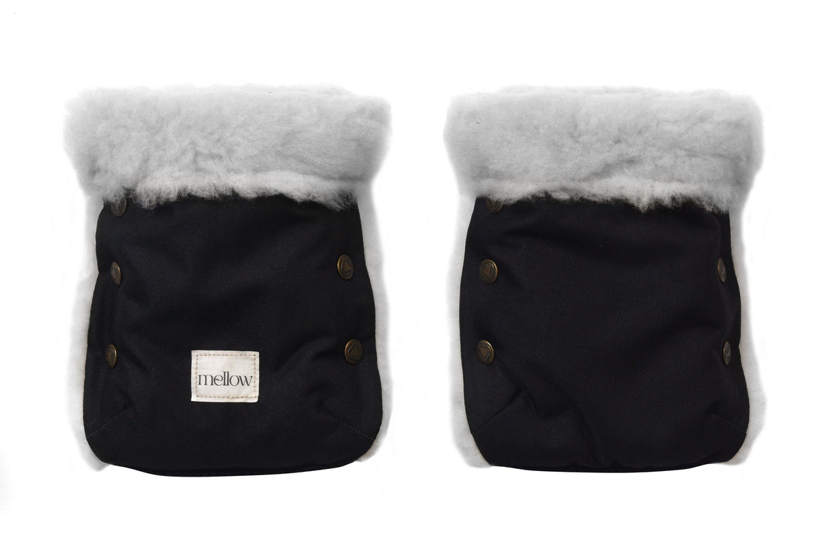 Waterproof Natural Wool Stroller Hand Muffs - Black&amp;Grey