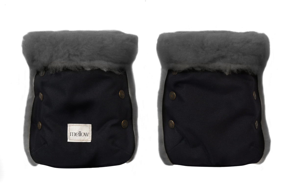 Waterproof Natural Wool Stroller Hand Muffs - Black&amp;Charcoal