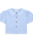Frances Linen Cropped Blouse  - Sky Blue Stripe