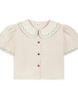 Frances Linen Cropped Blouse with Embroidered Trims - Natural - Pre order for End of September Delivery