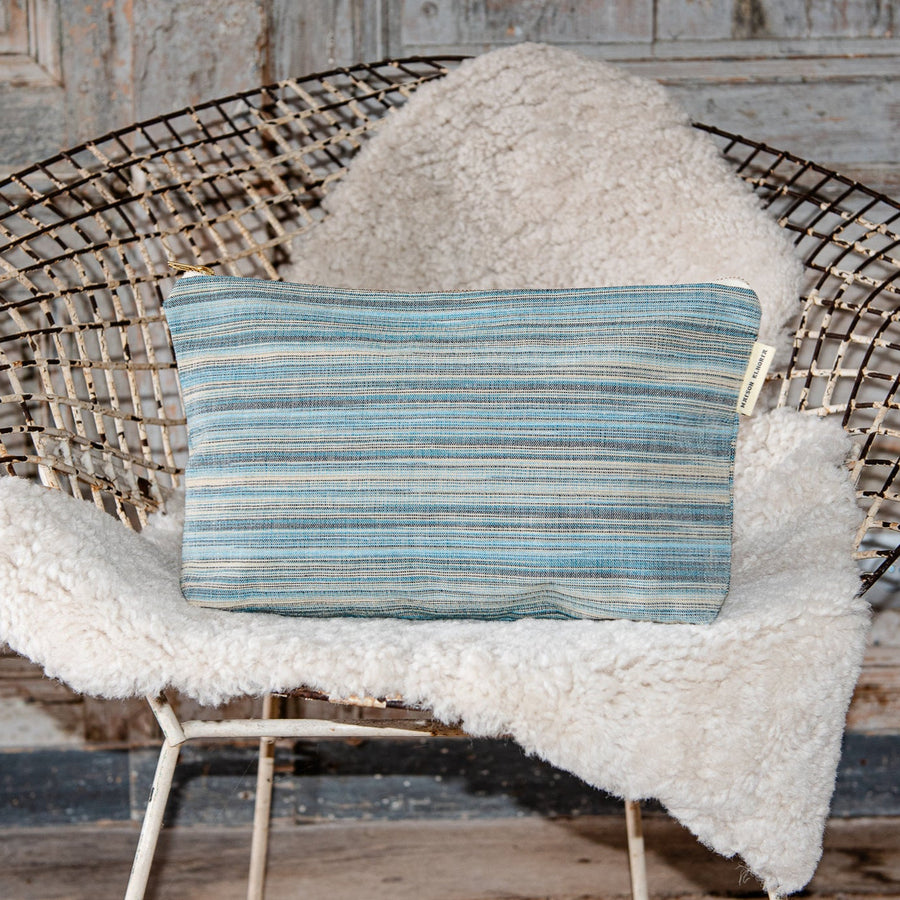 Premium Beach House Blue toiletry bag, large luxury travel organizer with water-resistant lining, handwoven cotton, 14-inch metal zip by Maison Elhoria at brixbailey.com