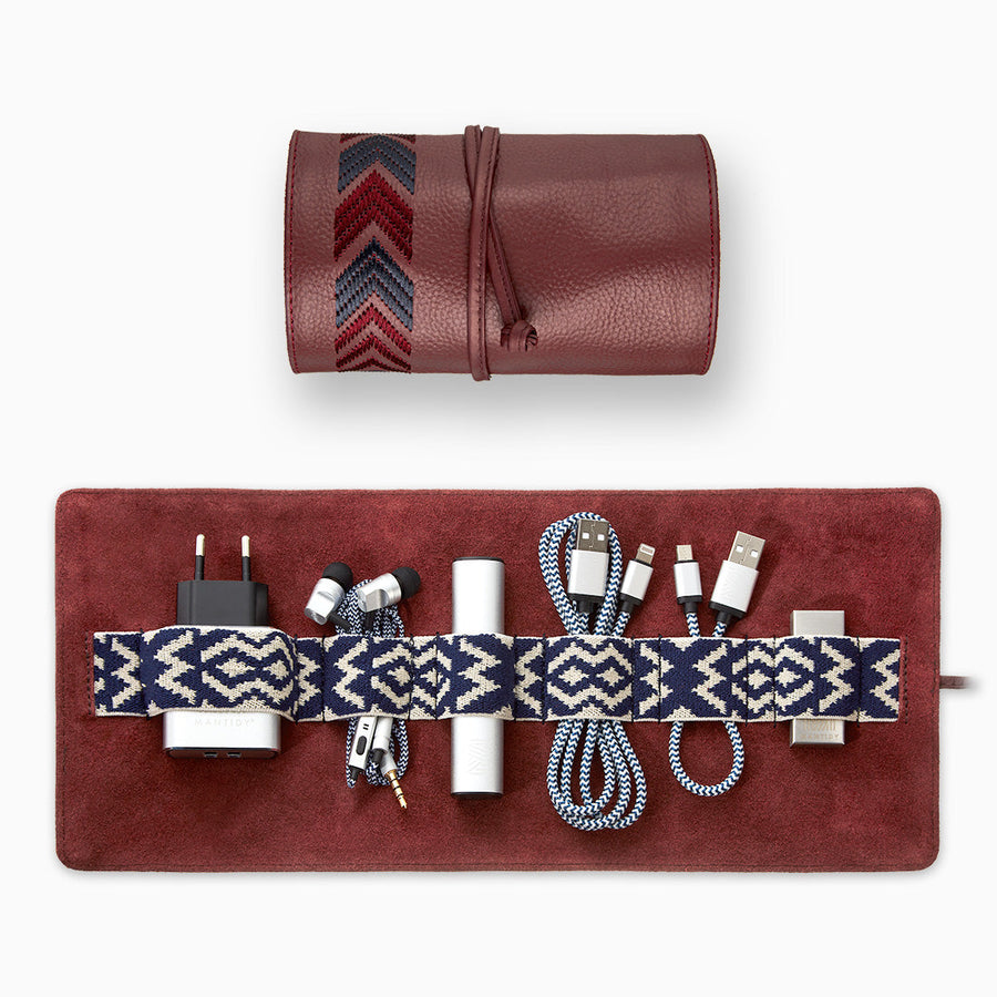 Premium 6-piece mobile accessories kit with genuine cowhide leather, suede lining, power bank, cables, charger, 12-month warranty by MANTIDY at brixbailey.com