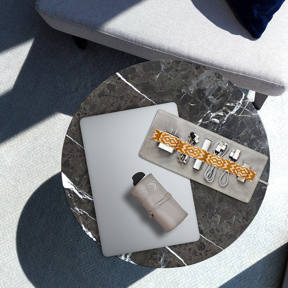 Premium 6-piece mobile accessories kit, genuine cowhide leather, suede lining, power bank, charging cables, adaptor, UK EU US AU charger, 12-month warranty by MANTIDY at brixbailey.com