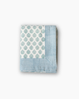 Green Blue Lotus Hand Block Printed Cotton Tablecloth