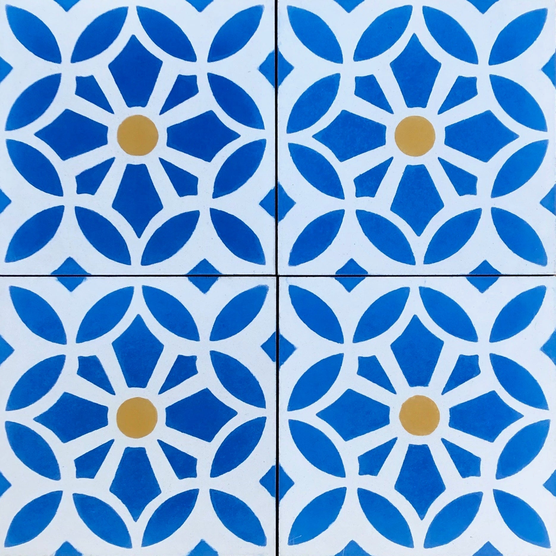 Premium MAROQ Cement Tile, Blue and White Handcrafted Moroccan Floor and Wall Tiles, Timeless Traditional Design by Maria Starling by Maria Starling Design at brixbailey.com