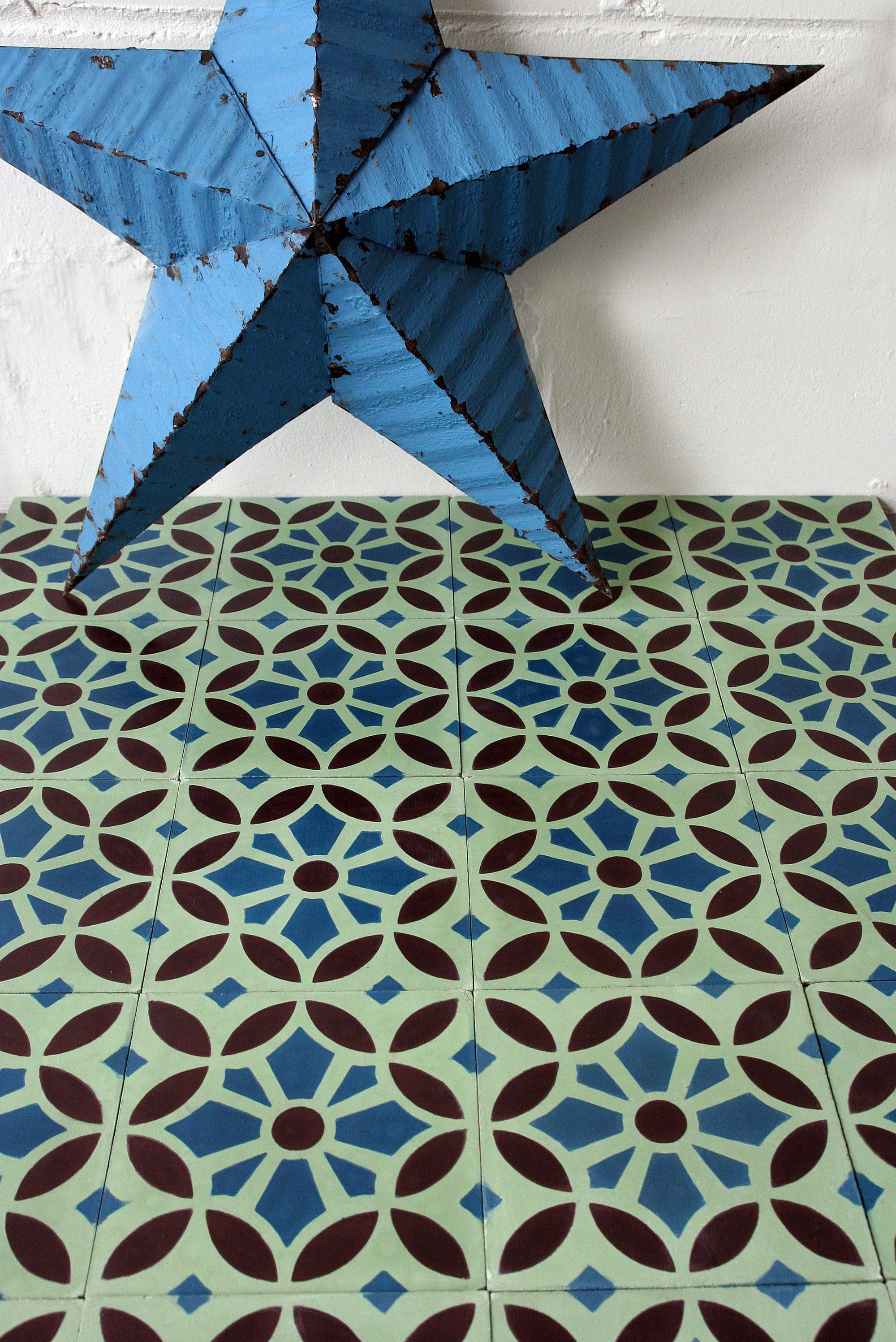 Luxury MAROQ cement floor tiles, turquoise and white Moroccan-inspired design, premium handcrafted tiles for walls and floors by Maria Starling Design at brixbailey.com