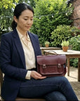 Leather Midi Satchel - Marsala Red