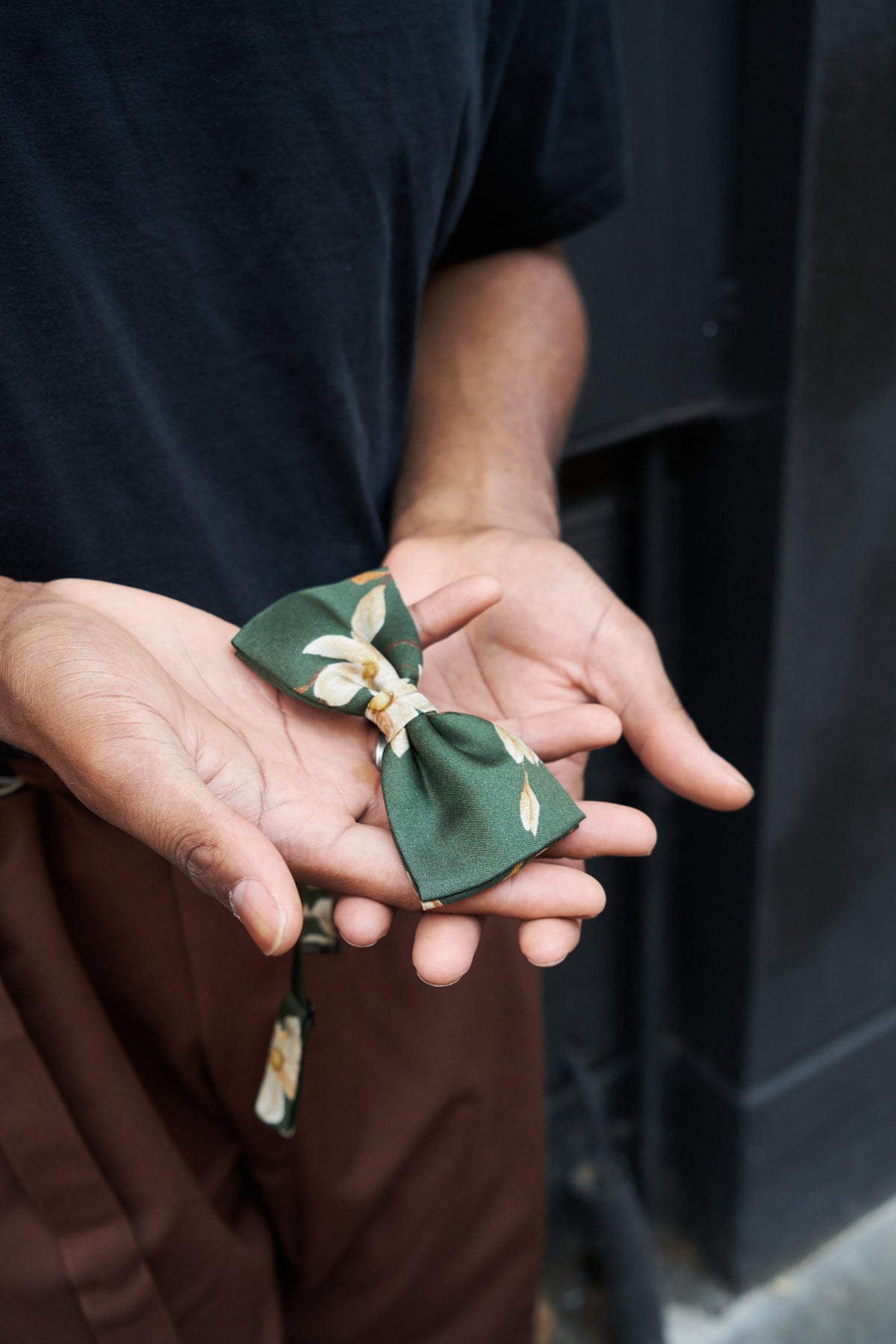 Green floral Silk Pocket Square and Bow tie in 'Forest' moth print