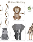 Large Safari Animals and Monkey Wall Decals, Jungle Animal Wall Stickers, Nursery Wall Decals, Repositionable Jungle Wall Decals