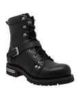 Men's 8" Zipper Lace Black Leather Boots-0