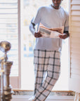 Men's Grey Marl Cotton Modal Short Sleeve Top and Grey Check Bottoms Set