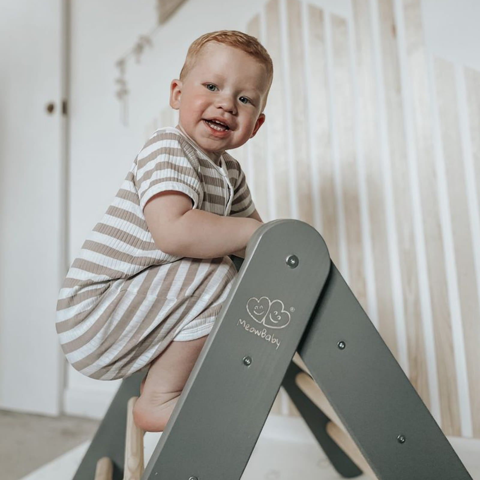 Large Wooden Climbing Ladder in Gray